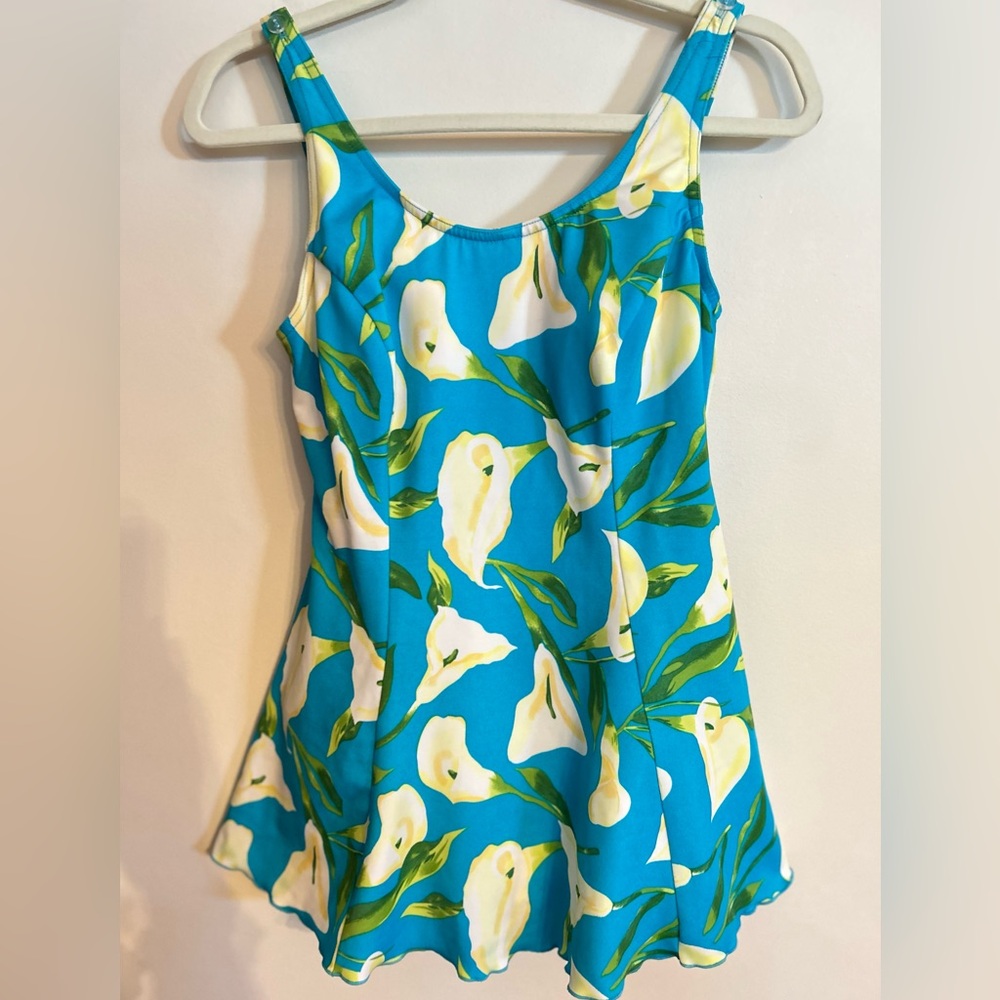 Ceeb Swimwear One Piece Calla Lily Print Swimsuit with Skirt